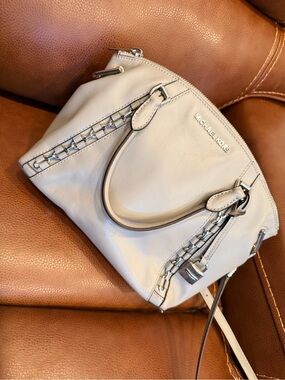 Michael Kors Leather Satchel Handbag in Light Gray